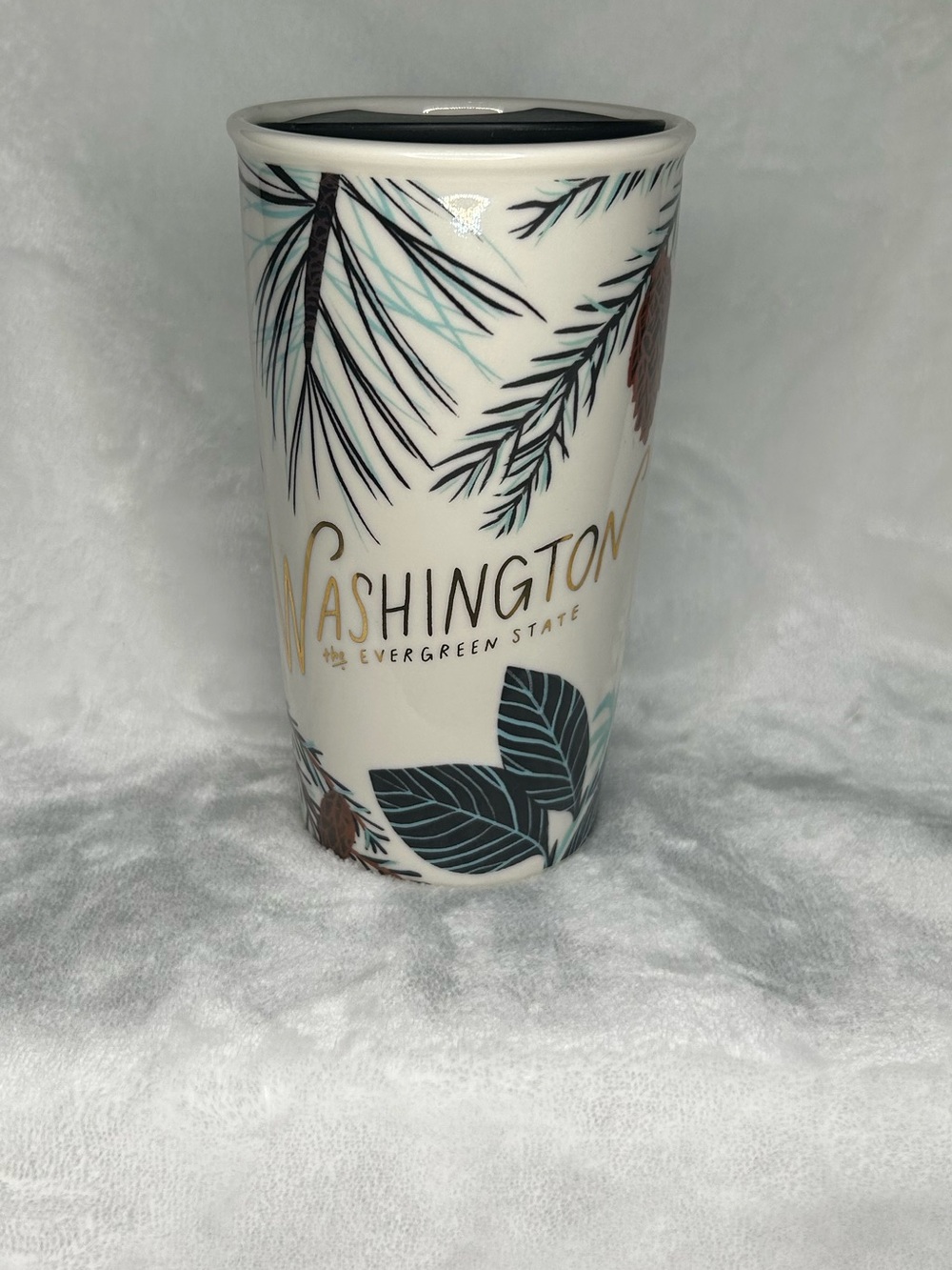Starbucks Washington Evergreen State 12 oz Ceramic Travel Tumbler Pinecone Mug